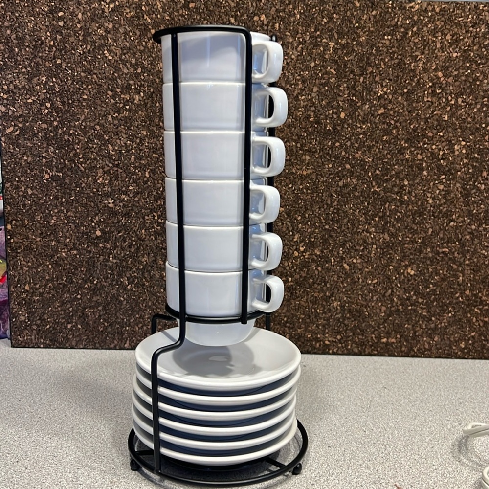 Expresso coffee cups with saucers and stand (6)
